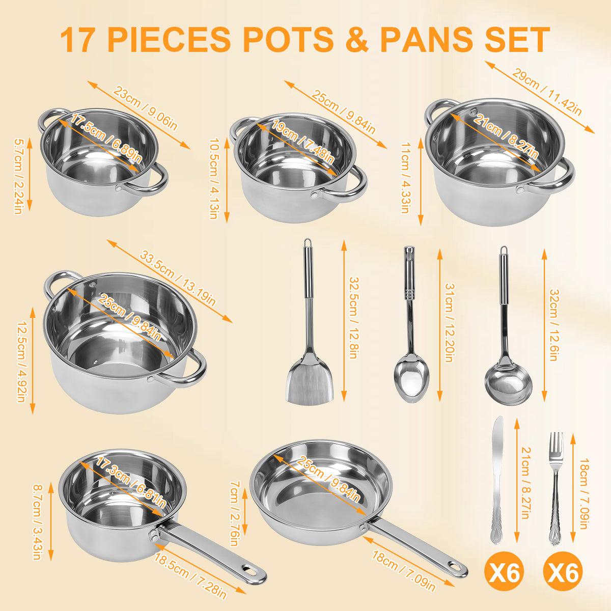 17 Piece Stainless Steel Cookware Set, Pots and Pans Set with Lids Non Toxic, Kitchen Induction Cookware with Utensil Sets For Oven & Dishwasher ,Heavy Premium Kitchen Cooking