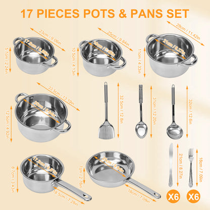 17 Piece Stainless Steel Cookware Set, Pots and Pans Set with Lids Non Toxic, Kitchen Induction Cookware with Utensil Sets For Oven & Dishwasher ,Heavy Premium Kitchen Cooking