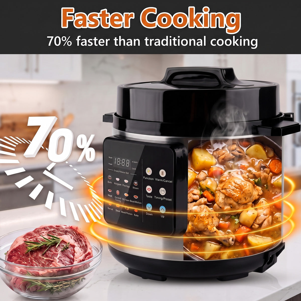 5.5QT Electric Pressure Cooker, 16-in-1 Multi Cooker Rice Cooker Slow Cooker Sauté Steamer, Stainless Steel