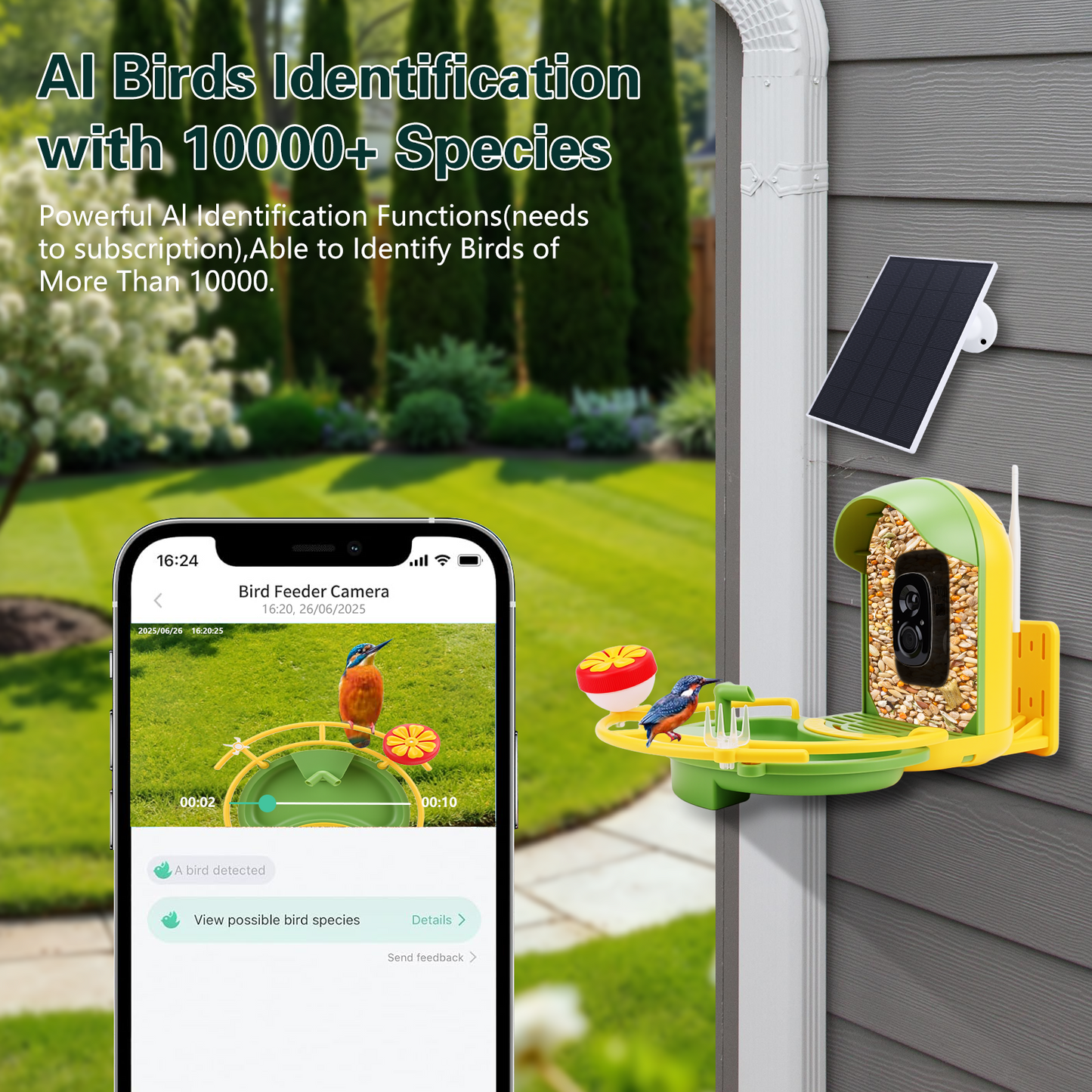 Smart Bird Feeder with Camera & Bird Bath,Bird Watching Camera with Motion Detection & Solar Panel,Waterproof, 2K Live View,Ideal Present for Bird Lover