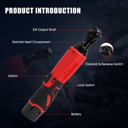 3/8" Extended Cordless Ratchet Wrench Set, 40N.m Power Ratchet Kit w/12V 2x2.0Ah Batteries,7 Sockets,1/4 Adaptor, Extension Bar for Housework, Car Repair