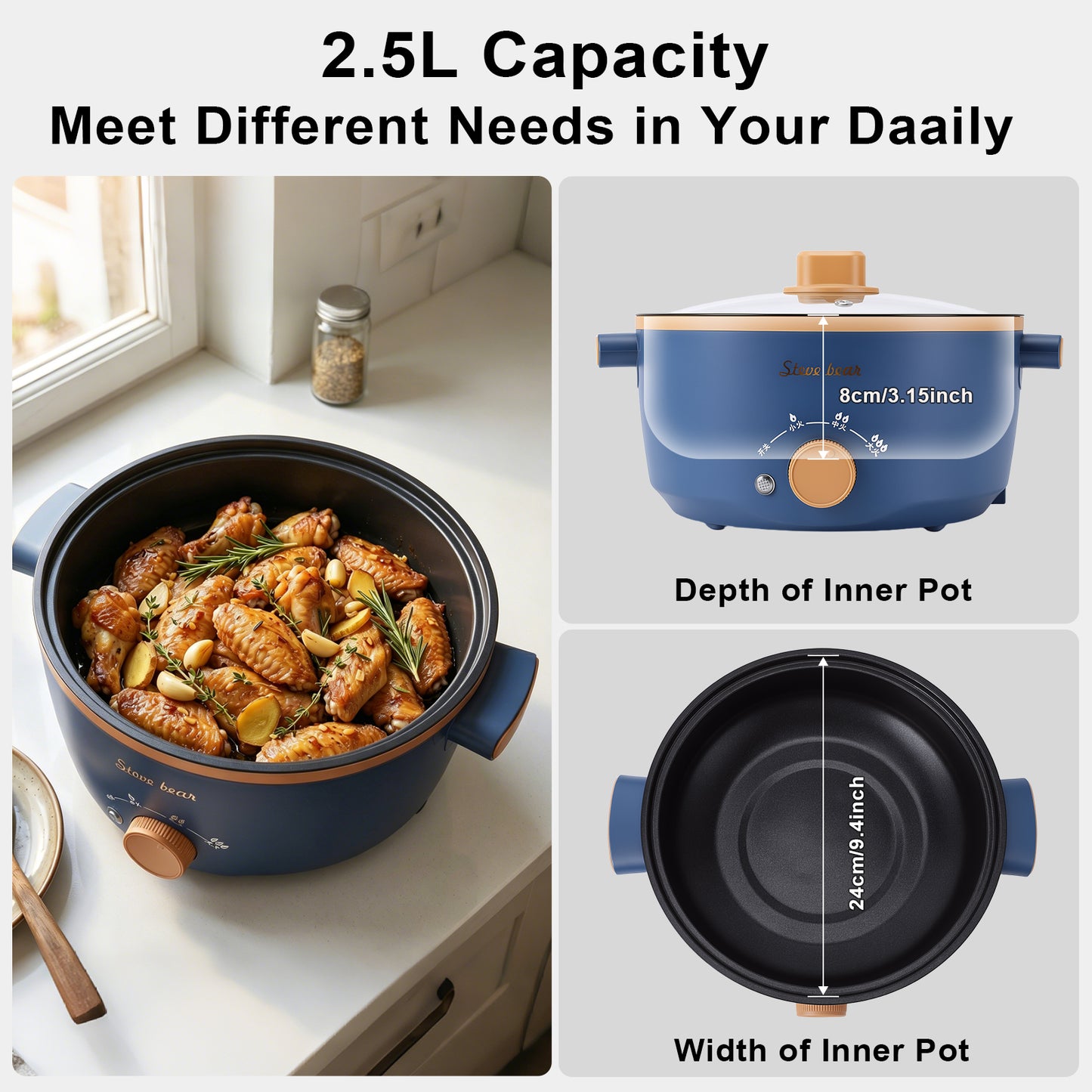 Electric Cooker, Electric Pot Cooker Easy Cleaning Single Layer For Dorm US Plug 110V