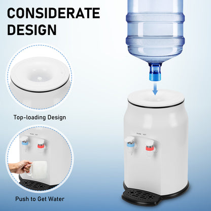 500W Mini Countertop Water Dispenser, Top Loading Electric Water Dispenser for 3 & 5 Gallon Bottles,White