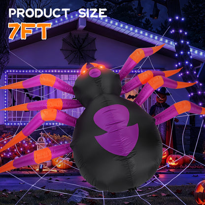 8 FT Halloween Inflatables Spider with Changing Eyes, Giant Blow Up Yard Decoration Spider with Build-in LED Lights for Halloween Party Outdoor, Garden, Lawn, Patio, Yard Decor