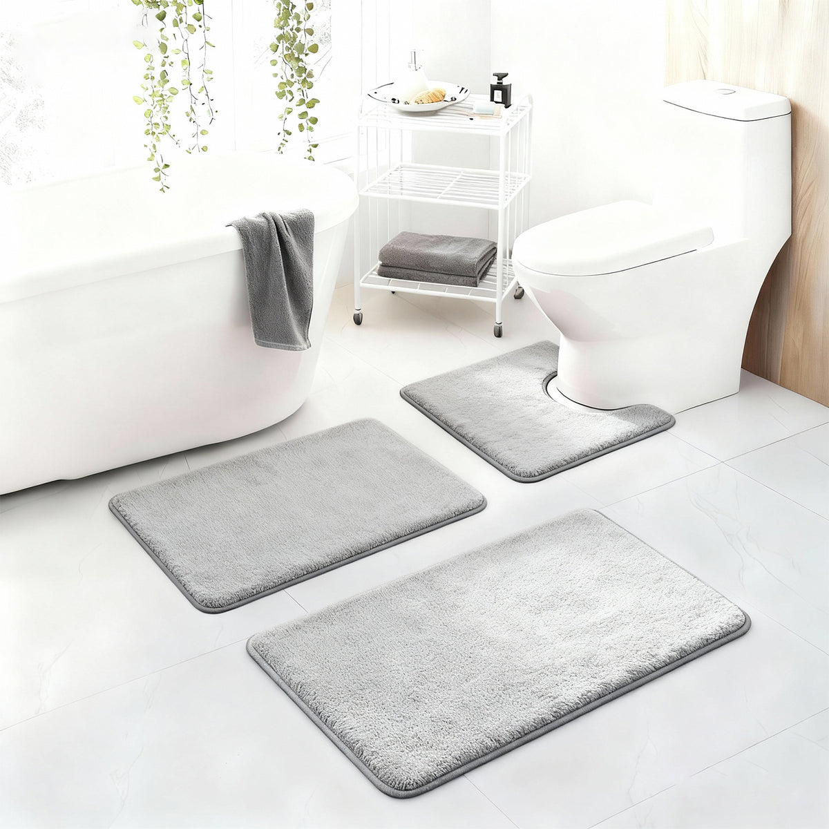 3 Pcs Bathroom Mat Set Bath Rug Set Non Slip Absorbent Toilet Mat Set Comfortable Soft Machine Wash,Deep Gray