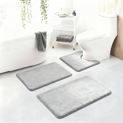 3 Pcs Bathroom Mat Set Bath Rug Set Non Slip Absorbent Toilet Mat Set Comfortable Soft Machine Wash,Deep Gray