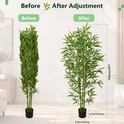 Artificial Bamboo Tree, 6ft Tall Fake Bamboo Plant with Planter, Faux Trees with 5 Trunks and Lifelike Leaves for Indoor Outdoor Home Office Décor