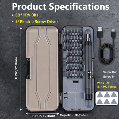 48 In 1 3.7V Cordless Electric Screwdriver Kit, 2.5 N.m Torque with 38 Piece CRV Bits,Charge Battery & Magnetic Holder - Ideal for Electronics Repair (Phones, Laptops, Watches)