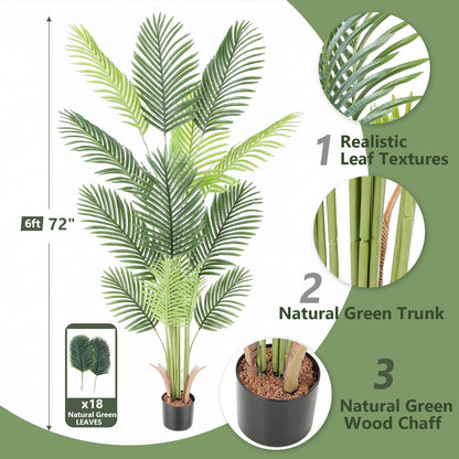 6ft Artificial Palm Plants, 6ft Fake Palm Tree, Pre Potted Faux Greenry Tree for Home Decor Office House Living Room Indoor Outdoor, Big Fake Plants Fake House Plants