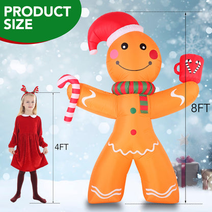 Christmas Inflatables Decoration, 8ft Christmas Inflatable Gingerbread Man, Christmas Blow Up Yard Decorations with Build-in LEDs, Inflatable Christmas Decorations Outdoor for The Yard, Lawn, Garden