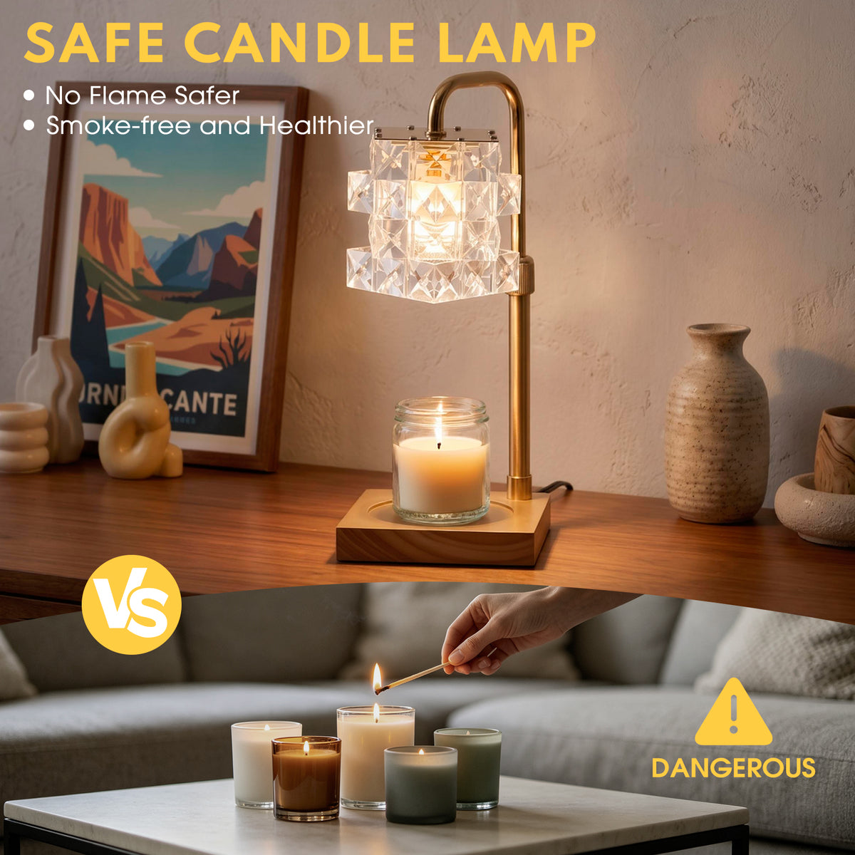 Candle Warmer Lamp with Timer, Dimmable and Height Adjustable Wax Melt Warmer for Scented Wax Jar Candles,Home Decor Wax Melter Light (Includes 2 Halogen Bulbs)
