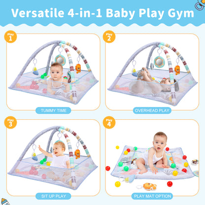 Baby Play Gym Mat with Ball Pit Activity Gym Center Motor Skill Development for Newborn Infant Baby Toddlers Gray