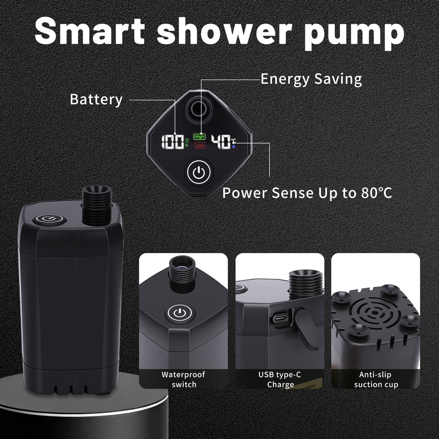 Portable Shower for Camping,6000mAh Rechargeable Camping Shower Pump with Intelligent LED Display, 4 Spray Modes, Foldable Bucket Shower Head for Hiking, Travel, Car, Pet