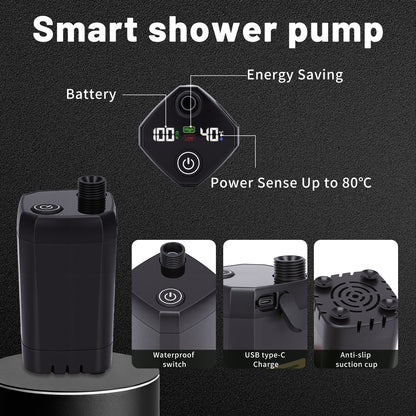 Portable Shower for Camping,6000mAh Rechargeable Camping Shower Pump with Intelligent LED Display, 4 Spray Modes, Foldable Bucket Shower Head for Hiking, Travel, Car, Pet