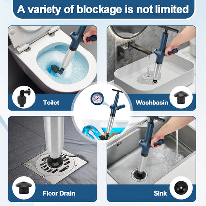 Toilet Plunge Blaster, High-Pressure Air Drain Blaster Plunge Blaster Multi-drain Unclogger For Toilets, Bathroom Floor, Drain Sinks And Plumbing Clogs,Blue
