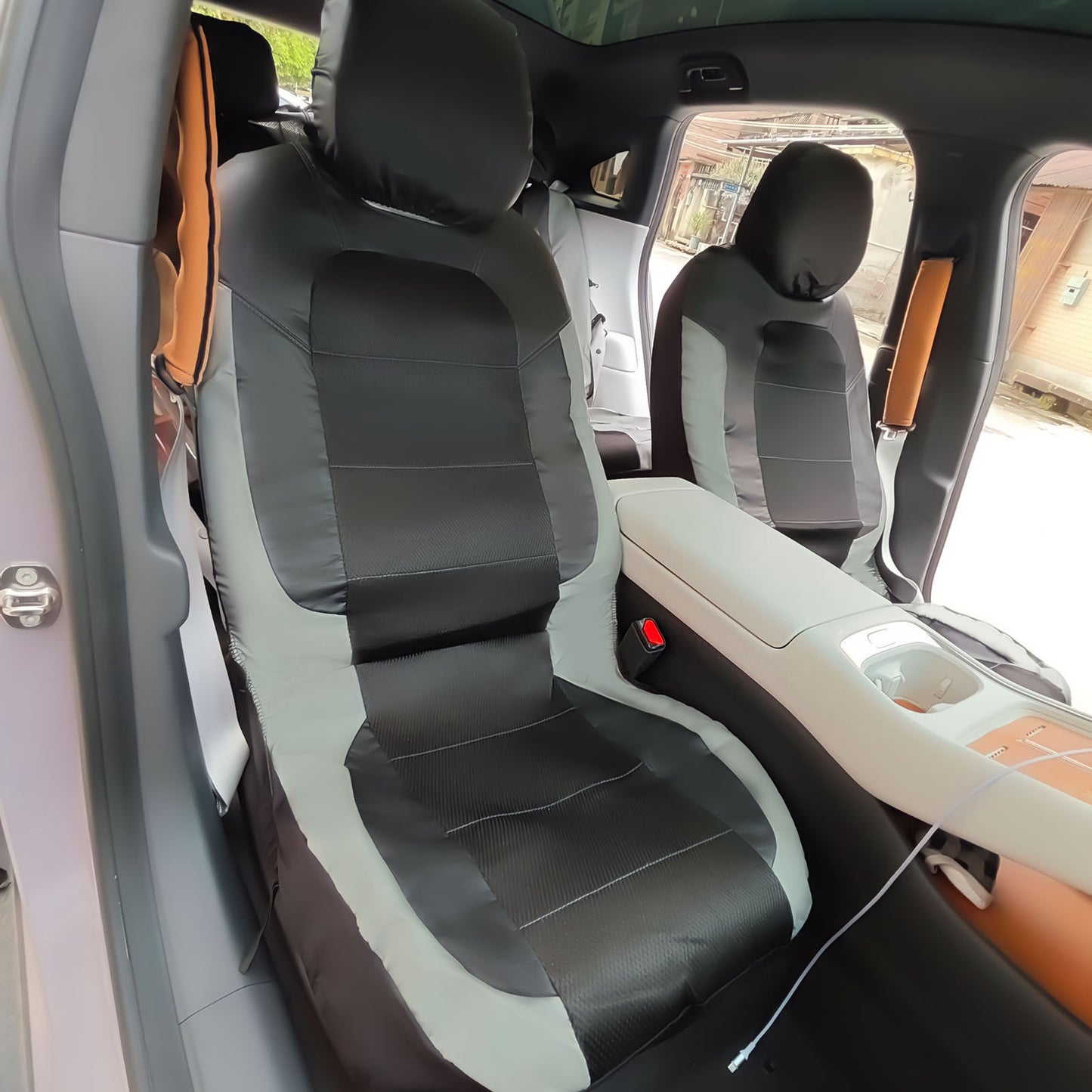 5 Seats Car Seat Cover, Sponge + PVC Leather Universal Seat Cover,Split Bench Compatible,Universal Fit for Auto Trucks Van SUV,Gray