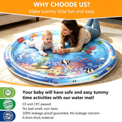 Tummy Time Water Play Mat for Babies Inflatable Activity Center, Infant Baby Water Mat with Air Pump for Newborn Infant Toddler Boy Girl