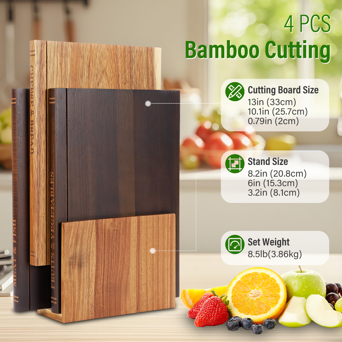 Book Cutting Board Set of 3 With Stand, Solid Cutting Boards That Look Like Books, Decorative Cutting Board Book Set for Kitchen, Unique Book Cutting Boards Gift