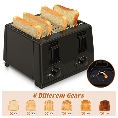 4 Slice Toaster - Stainless Steel Bagel Toaster with Dual Control Panels, 6 Shade Settings,Black