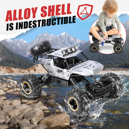 Alloy Off Road RC Truck 1:12 Electric Rock Crawler 4X4 RTR RC Crawler 2.4GHz RC Car Toy Crawling Remote Control Car for Kids Adults Beginners, 2 Batteries