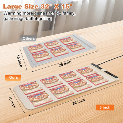 Food Warming Mat, (XL 32"x15") Electric Warming Tray for Buffets Party, Fast Heating for Food with 9 Level Adjustable Temperature and 6 Hours Timer,18 Hours Auto Shut Off, Food Warmer