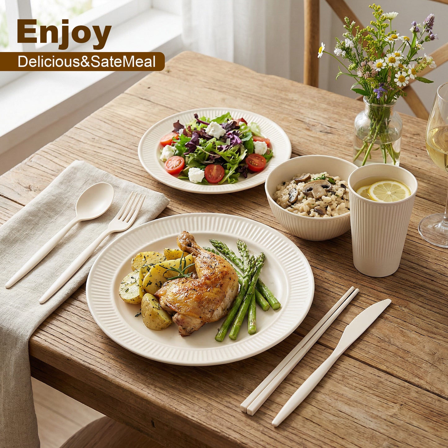 Dinnerware Sets Unbreakable Plates Bowls Cups Reusable for 4 People Travel Camping Picnic Home Party Cutlery Set Dishwasher Microwave Safe Dishes