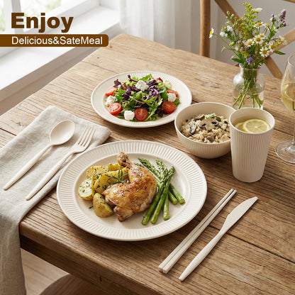 Dinnerware Sets Unbreakable Plates Bowls Cups Reusable for 4 People Travel Camping Picnic Home Party Cutlery Set Dishwasher Microwave Safe Dishes