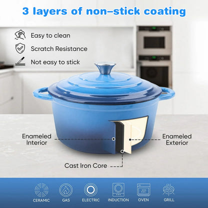 6 QT Enameled Cast Iron Dutch Oven with Lid, Nonstick Cookware for Baking, Roasting, Braising & Cooking, Dual Handles