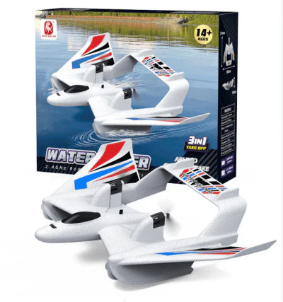 Airplane Toys RC Plane for Water Land Air, 3-in-1 Amphibious RC Boat Aircraft, 2CH Remote Control Boat with 2 Batteries, 2.4GHz RTF RC Airplane Glider for Kids Adults