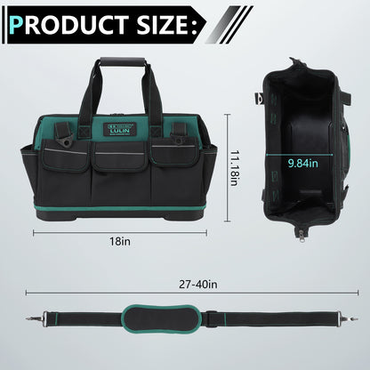 19-inch Tool Bag With 16 Pockets, Heavy Duty Hand Tool Storage Bag with Adjustable Shoulder Strap &amp; Waterproof Strong Molded Base, for Tool Kit Organizer Bag