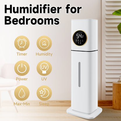 Humidifier For Large Rooms, 8L/2.11Gal Cool Mist Tower Top Fill Humidifiers, Floor Humidifiers For Baby,Pets,Plants,with Remote,Timer,Auto Shut Off,White