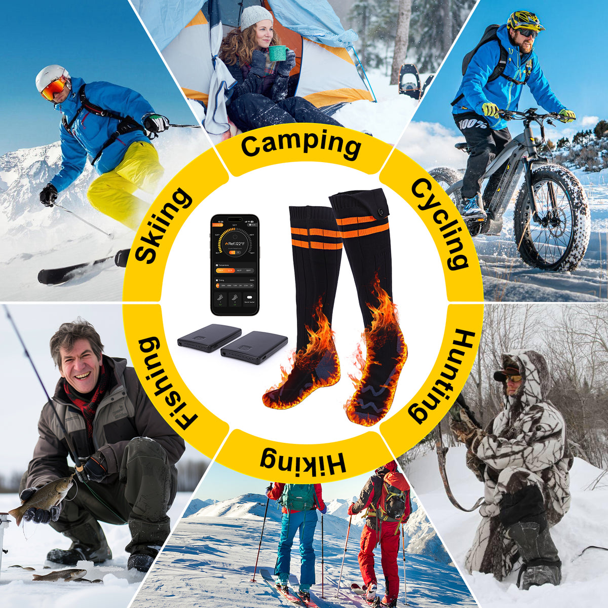 Heated Socks for Men Women with APP Control,2 * 5000mAh Rechargeable Battery Heating Socks for Hunting Fishing Camping Hiking Motorcyle Skiing Warm Socks Foot Warmer Xmas Gifts