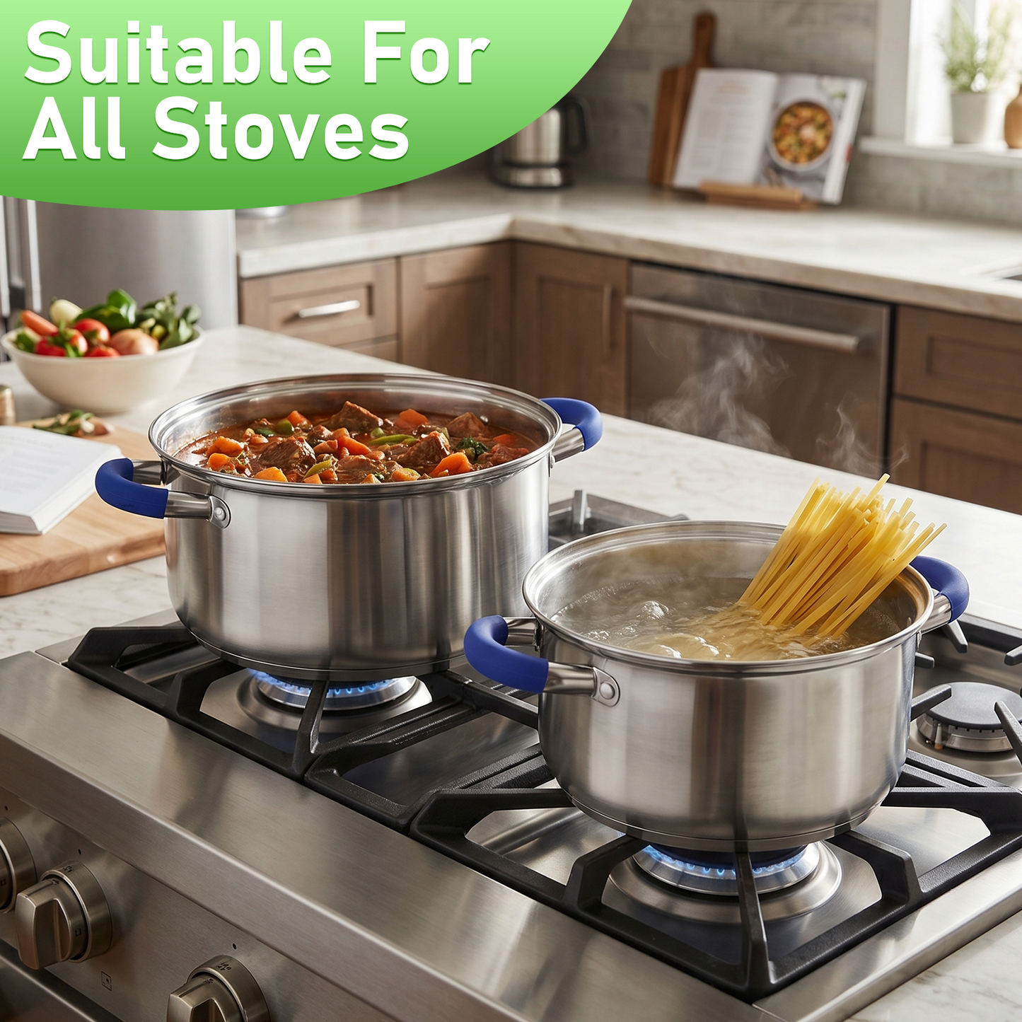 15Pcs Stainless Steel Cookware Set, Pots and Pans Set with Glass Lids, Kitchen Induction Cookware with Utensil Sets For Oven & Dishwasher ,Heavy Premium Kitchen Cooking, Blue