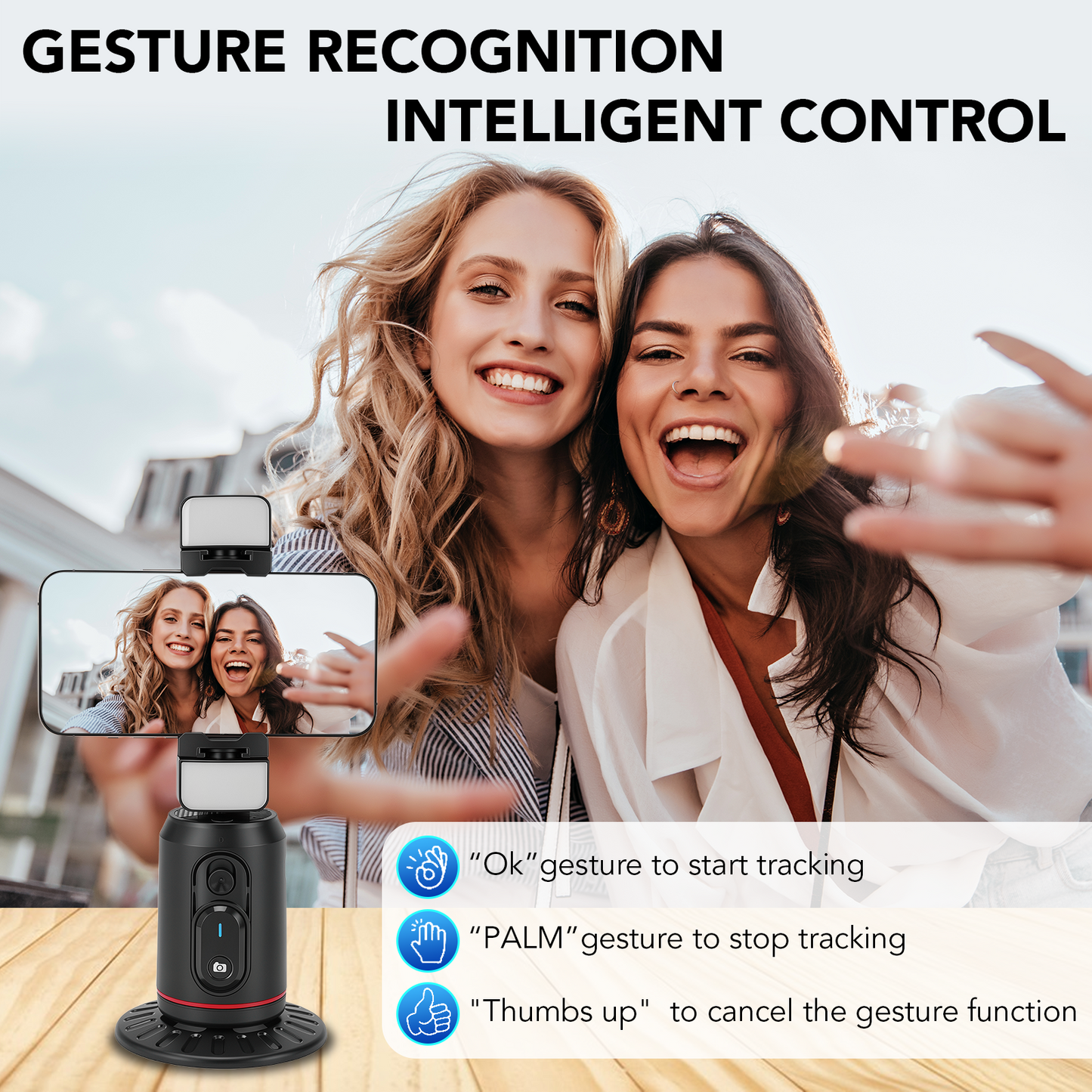 Auto Face Tracking Phone Holder, 360° Rotation Face Body Phone Tripod Smart Shooting Camera Mount with Rechargeable Remote and Light for Live Vlog Streaming Video, Rechargeable