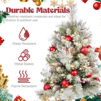 2Pcs 76cm Artificial Christmas Tree PVC Outdoor Decorative Mini Xmas Tree Set, Red Bows & Glitter Ornaments