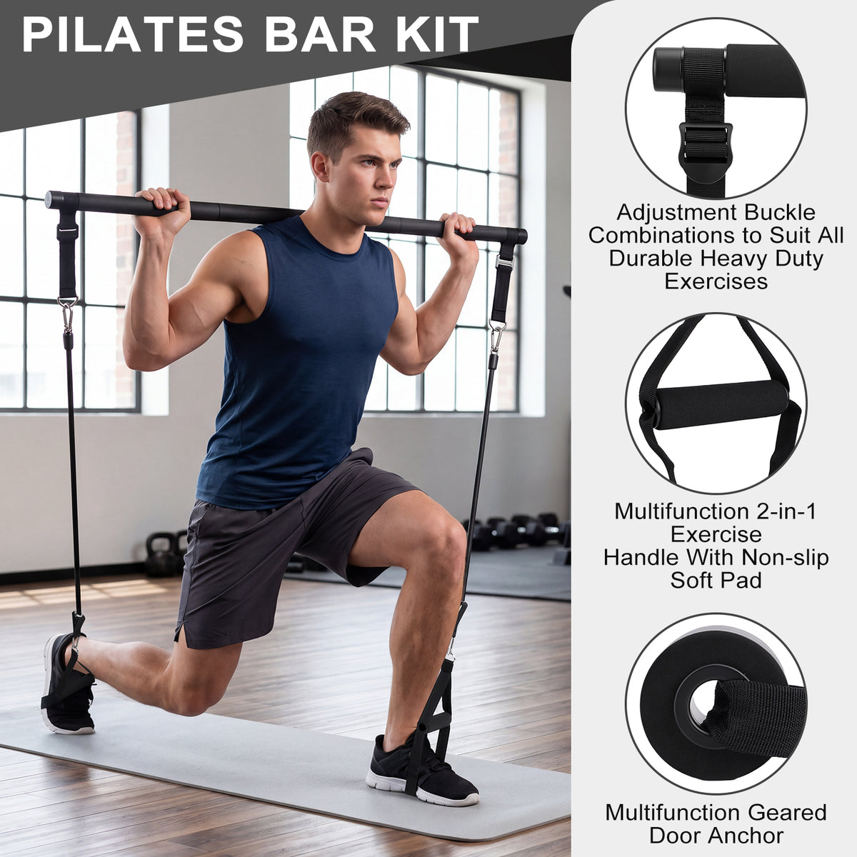 Pilates Bar Kit with 20 30 40 Lbs Resistance Bands,Workout Equipment for Legs,Hip,Waist and Arm,Exercise Fitness Equipment for Women & Men Home Gym Yoga Pilates,Black