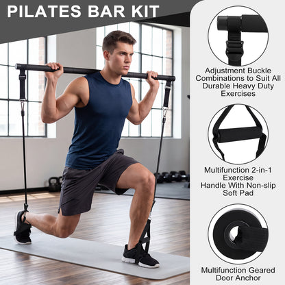 Pilates Bar Kit with 20 30 40 Lbs Resistance Bands,Workout Equipment for Legs,Hip,Waist and Arm,Exercise Fitness Equipment for Women & Men Home Gym Yoga Pilates,Black