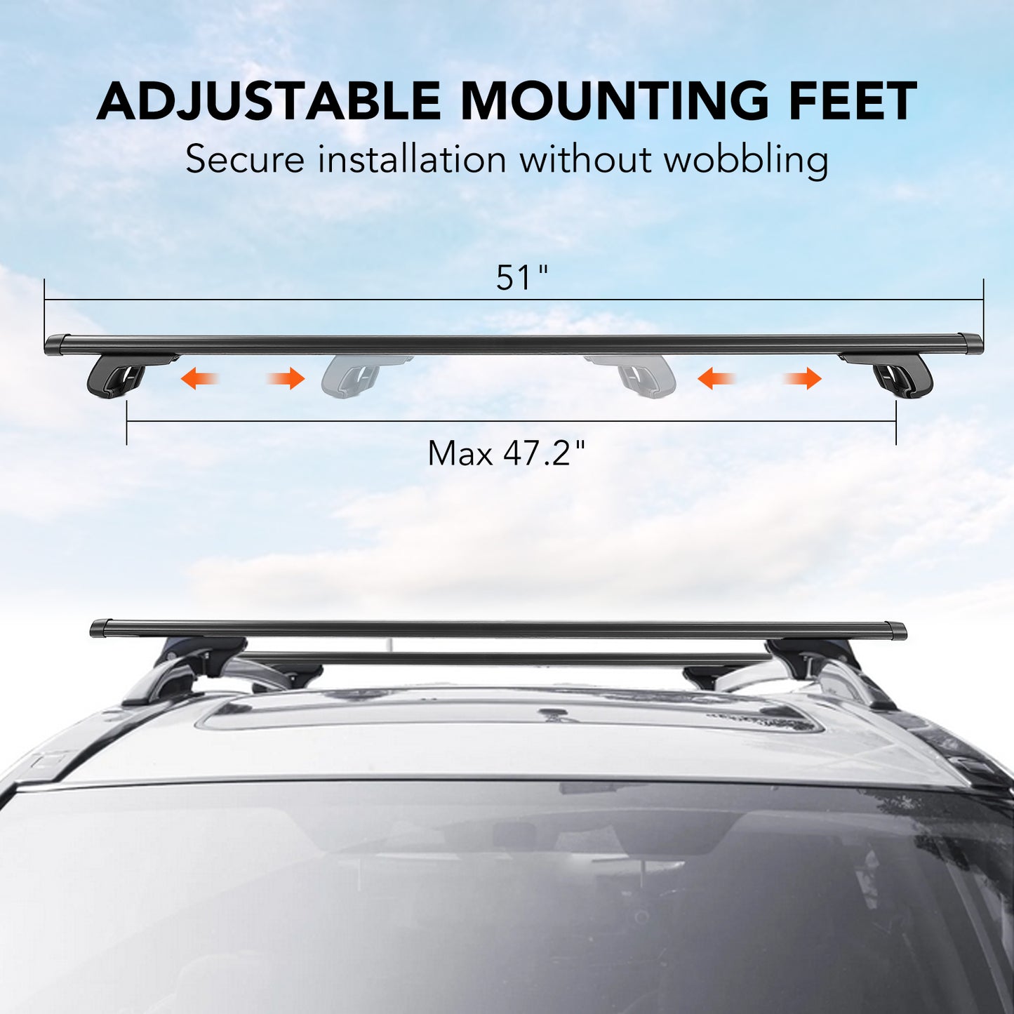 Universal Roof Rack Cross Bars, 2Pcs 51" Aluminum, 330 lbs, Adjustable with Locks for Suv/Car Cargo Carrier Rails, Black