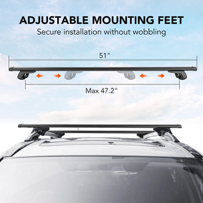 Universal Roof Rack Cross Bars, 2Pcs 51" Aluminum, 330 lbs, Adjustable with Locks for Suv/Car Cargo Carrier Rails, Black