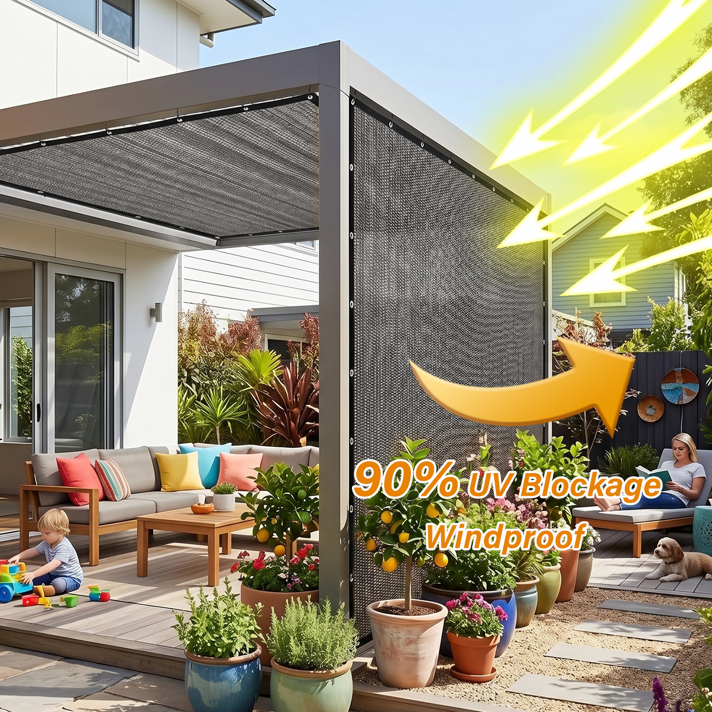 90% Shade Cloth, Dog Kennel Shade Cover, 13 x 16.4 FT Sturdy Durable Sunblock Shade Mesh Tarp with Grommets for Patio Plants Greenhouse Chicken Coop Porch