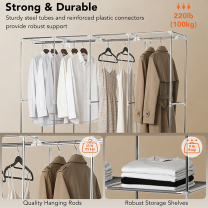Portable Closet, 65" H Wardrobe Closet for Hanging Clothes 8 Storage Organizer Shelves with 4 Hanging Rods,Grey