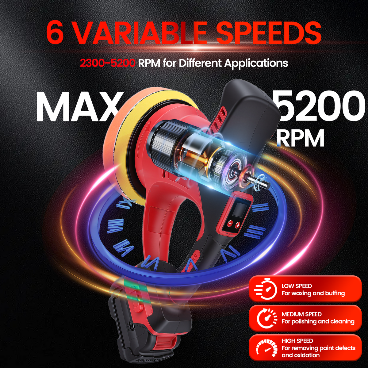 Cordless Car Buffer Brushless Polisher w/ 2x2000mAh 12V Batteries,6 Inch Car buffer Waxer Kit w/6 Variable Speed & Extra Attachments,Polisher for Car Detailing,Boat Sanding,Scratch Removing