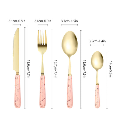 24-Piece Stainless Steel Cutlery Set with Elegant Marble Ceramic Handles - Main Dinner Knife, Fork, Spoon, Teaspoon - Luxury Gift Set