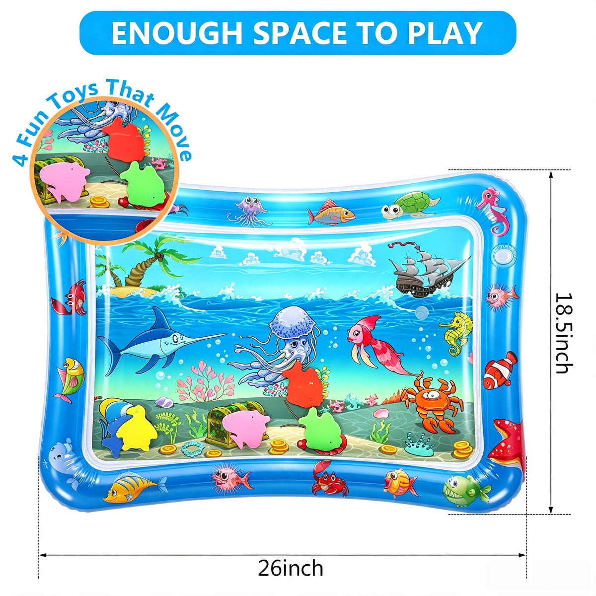 26 x 18.5inch Tummy Time Baby Water Mat,Inflatable Infant Toys for for 3 to 24 Months Baby Playmat Early Sensory Development BPA-Free