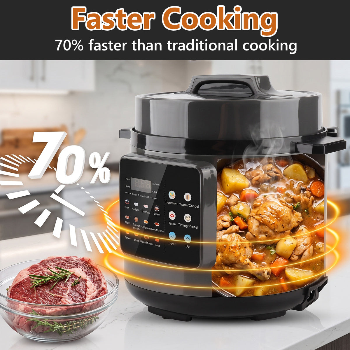 5.5QT Electric Pressure Cooker, 16-in-1 Multi Cooker Rice Cooker Slow Cooker Sauté Steamer, Stainless Steel, Gray