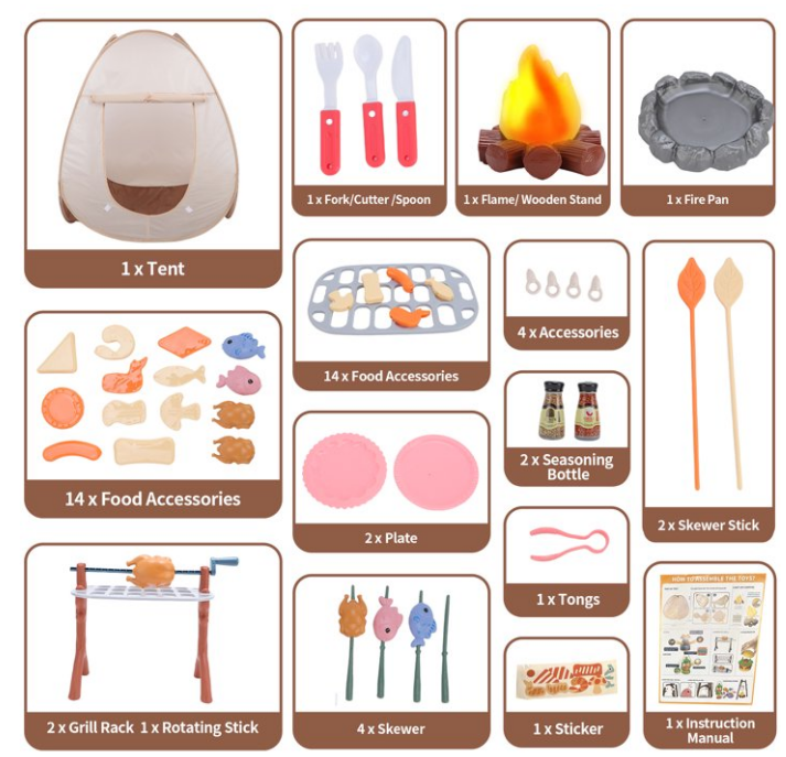 Kids Camping Set with Pop-Up Tent, 39PCS Pretend Camping Toys with Light-Up Campfire, Outdoor Adventure Play Kit for Boys & Girls Ages 3-6