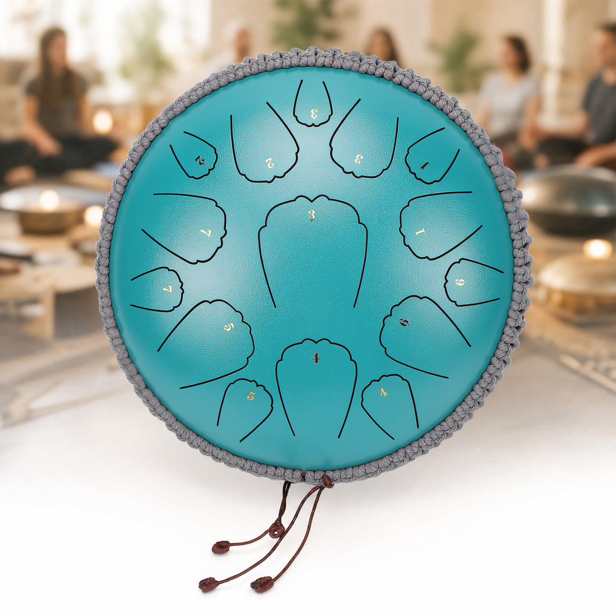 13 inch Steel Tongue Drum, 15 Notes D Major Handpan Drum with Mallets & Carry Bag, Carbon Steel Rain Drum Style Calming Percussion Instrument for Meditation Yoga Beginners Gift, Malachite Green