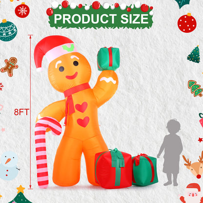 8FT Inflatable Gingerbread Man with Candy Cane and T8FT Inflatable Gingerbread Man with Candy Cane and Three Gift Boxes,LED Lighted Christmas Decoration Indoor and Outdoorhree Gift Boxes,LED Lighted Christmas Decoration Indoor and Outdoor
