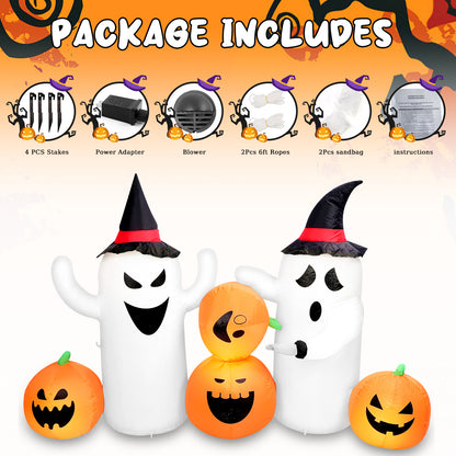7 FT Long Lighted Inflatable Ghosts with Pumpkins, Blow Up Decorations for Indoor Outdoor Garden Lawn Party Yard Decorations