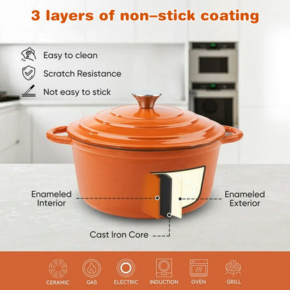 6.5 QT Enameled Cast Iron Dutch Oven with Lid, Nonstick Cookware for Baking, Roasting, Braising & Cooking, Dual Handles